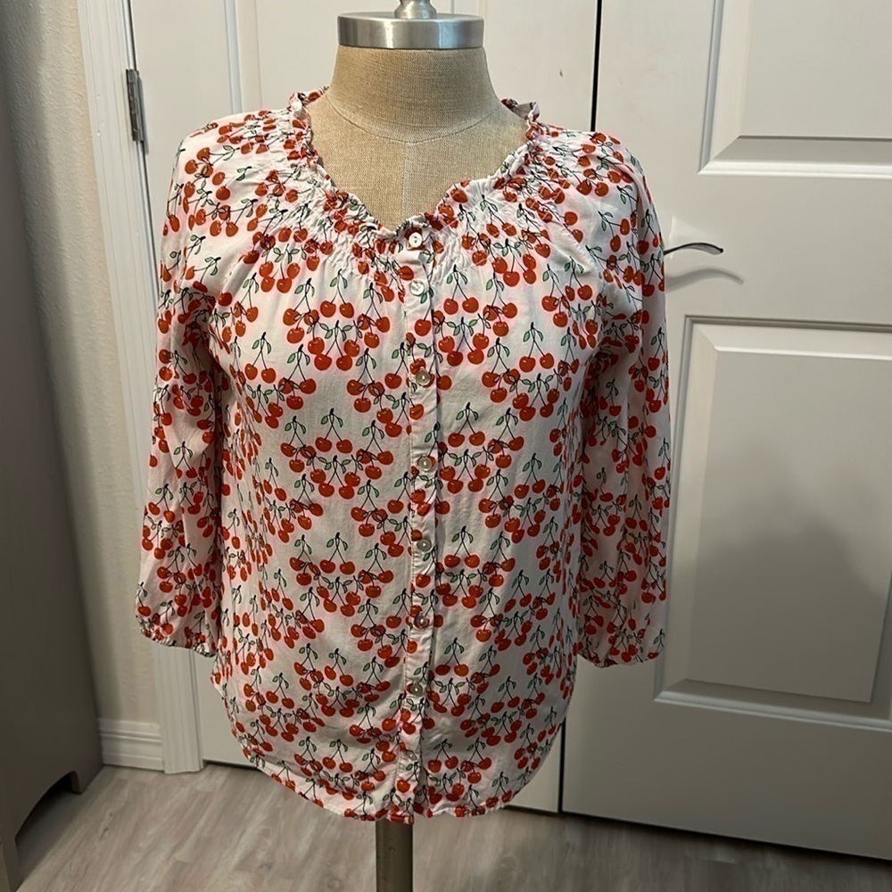 JANE AND DELANCEY CHERRY PEASANT BLOUSE GUC SZ S CAREER EVERYDAY DATE NIGHT